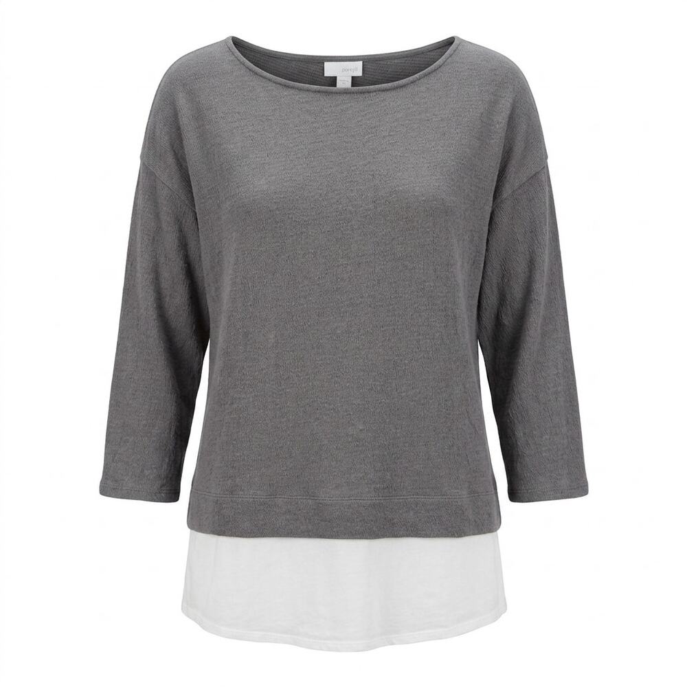 Pure Jill Linen Blend Gray Boat Neck Knit Stretch Top Women Size XS